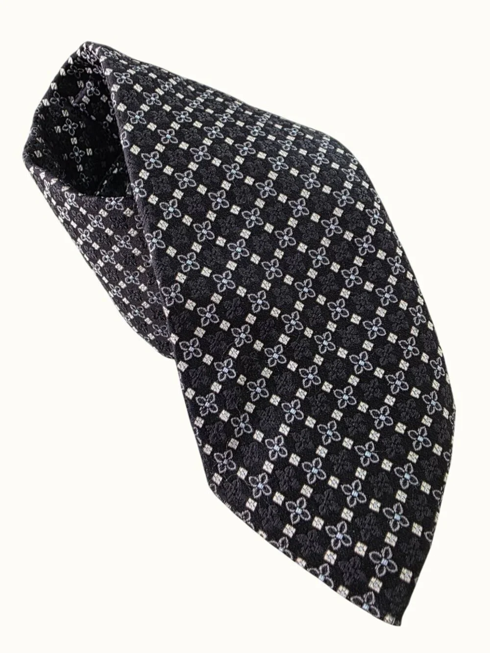 Vintage Y2K Hugo Boss Silk Tie Made Italy Black Silver Foulard Jacquard 3.25 x 6